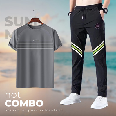 T-shirt with trouser 2-piece combo set in modern casual style