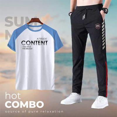 T-shirt with trouser 2-piece combo set in modern casual style