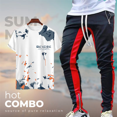 T-shirt with trouser 2-piece combo set in modern casual style